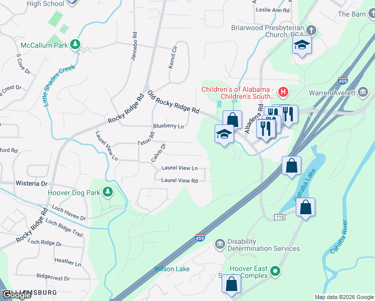 map of restaurants, bars, coffee shops, grocery stores, and more near 3521 Clayton Place in Birmingham