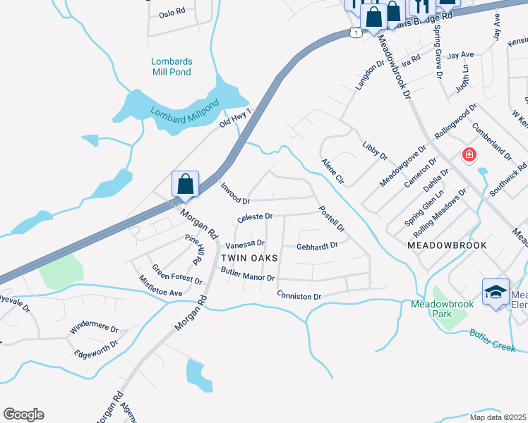 map of restaurants, bars, coffee shops, grocery stores, and more near 2925 Celeste Drive in Hephzibah