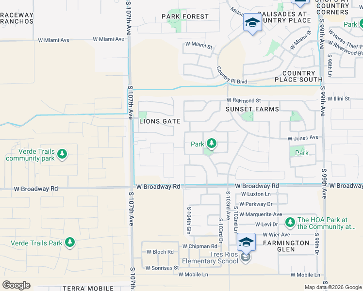 map of restaurants, bars, coffee shops, grocery stores, and more near 4020 South 104th Lane in Tolleson