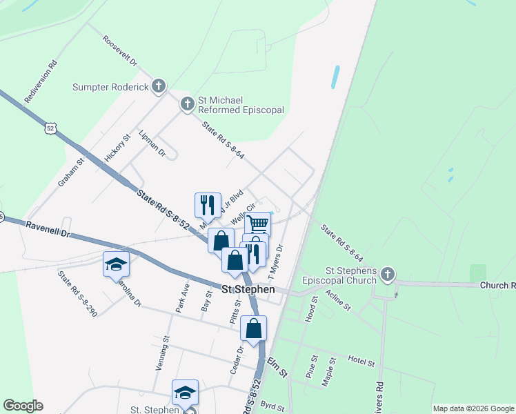 map of restaurants, bars, coffee shops, grocery stores, and more near 124 Wells Circle in Saint Stephen