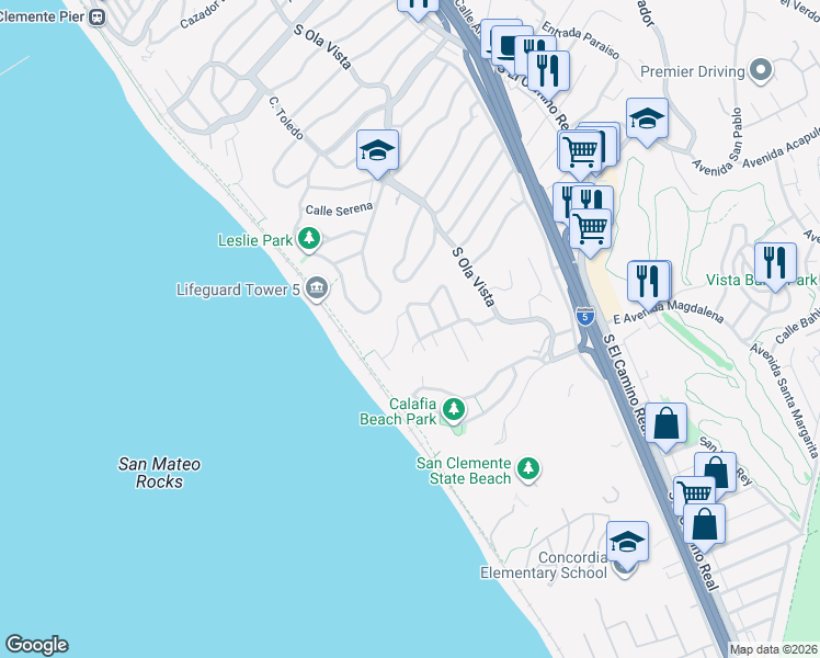 map of restaurants, bars, coffee shops, grocery stores, and more near 2310 Calle Monte Cristo in San Clemente