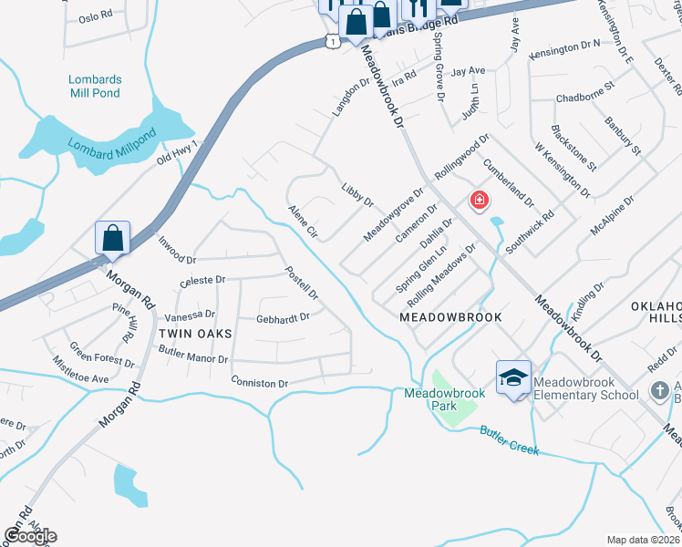 map of restaurants, bars, coffee shops, grocery stores, and more near 3645 Hopson Road in Augusta