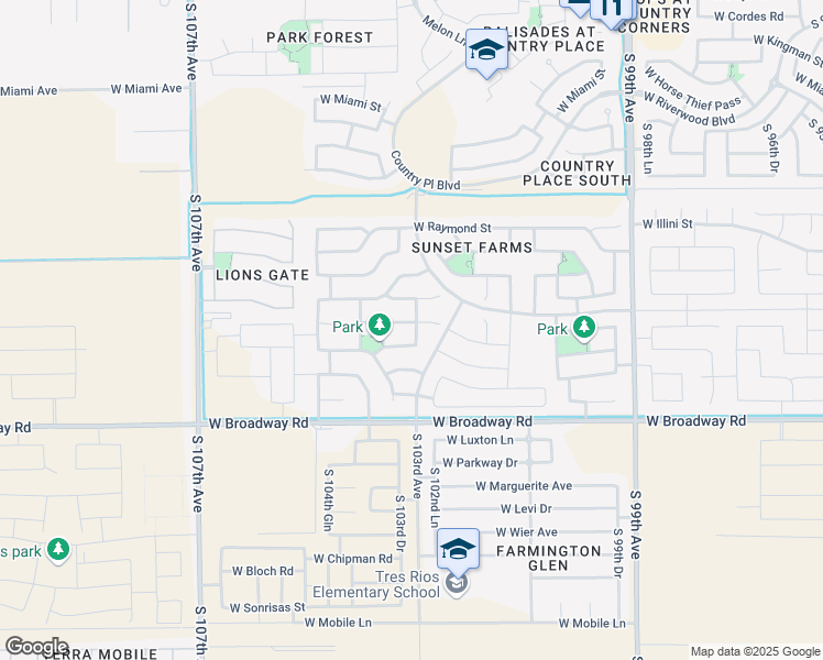 map of restaurants, bars, coffee shops, grocery stores, and more near 10337 West Atlantis Way in Tolleson