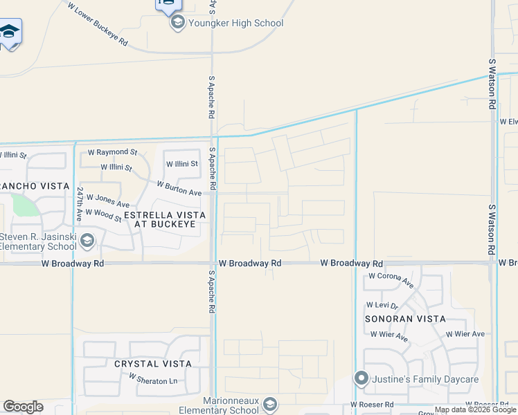 map of restaurants, bars, coffee shops, grocery stores, and more near 24146 West Broadway Road in Buckeye