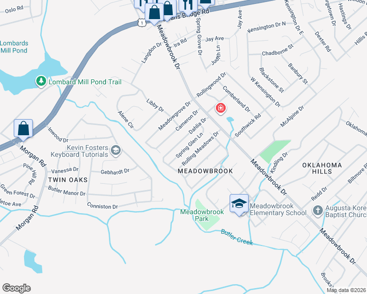 map of restaurants, bars, coffee shops, grocery stores, and more near 2933 Dahlia Drive in Augusta