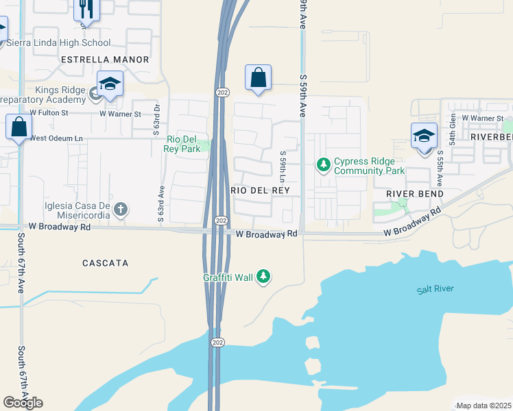 map of restaurants, bars, coffee shops, grocery stores, and more near 6025 West Wood Street in Phoenix