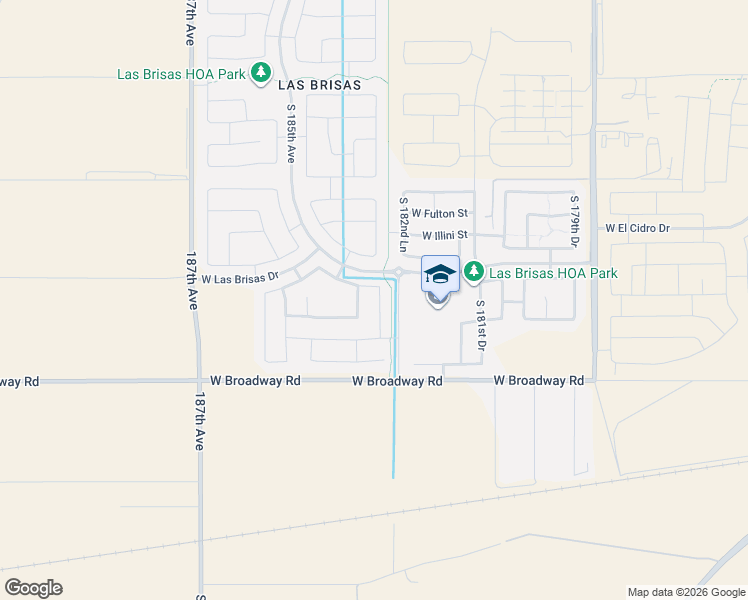 map of restaurants, bars, coffee shops, grocery stores, and more near 4038 South 183rd Lane in Goodyear