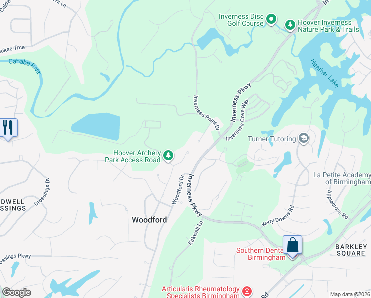 map of restaurants, bars, coffee shops, grocery stores, and more near 5425 Afton Drive in Birmingham