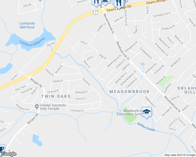 map of restaurants, bars, coffee shops, grocery stores, and more near 3645 Hopson Road in Augusta