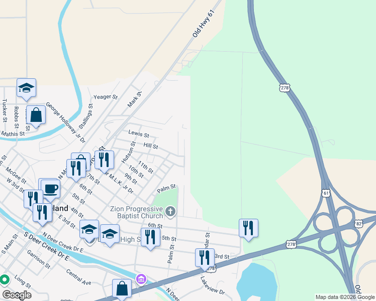 map of restaurants, bars, coffee shops, grocery stores, and more near 304 Peyton Drive in Leland