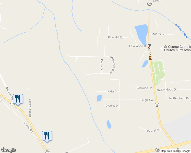 map of restaurants, bars, coffee shops, grocery stores, and more near 290 Shamrock Way in Newnan