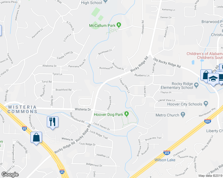 map of restaurants, bars, coffee shops, grocery stores, and more near 2339 Deerwood Road in Birmingham