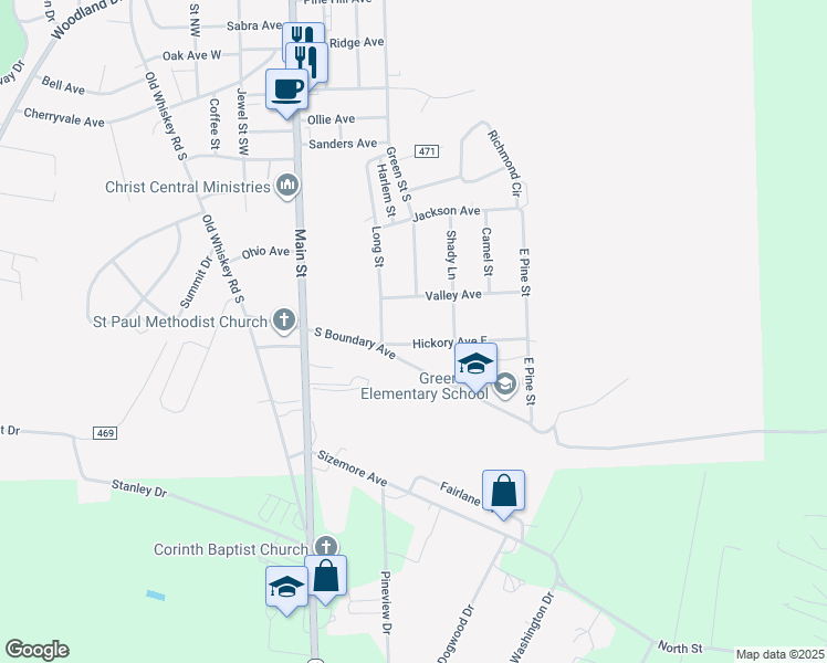 map of restaurants, bars, coffee shops, grocery stores, and more near 305 Hickory Avenue East in New Ellenton