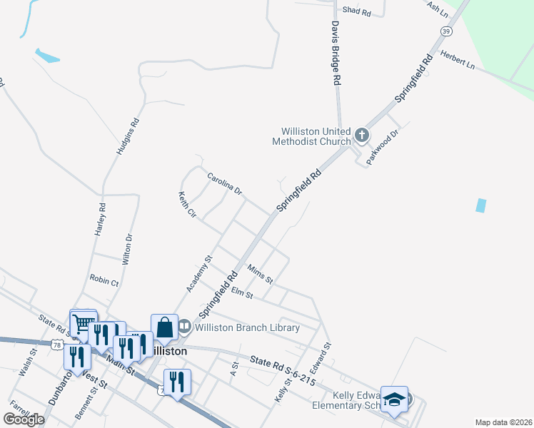 map of restaurants, bars, coffee shops, grocery stores, and more near 5620 Pine Street in Williston