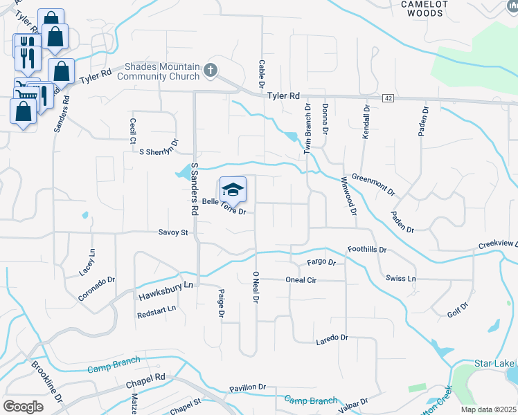 map of restaurants, bars, coffee shops, grocery stores, and more near 609 O Neal Drive in Birmingham
