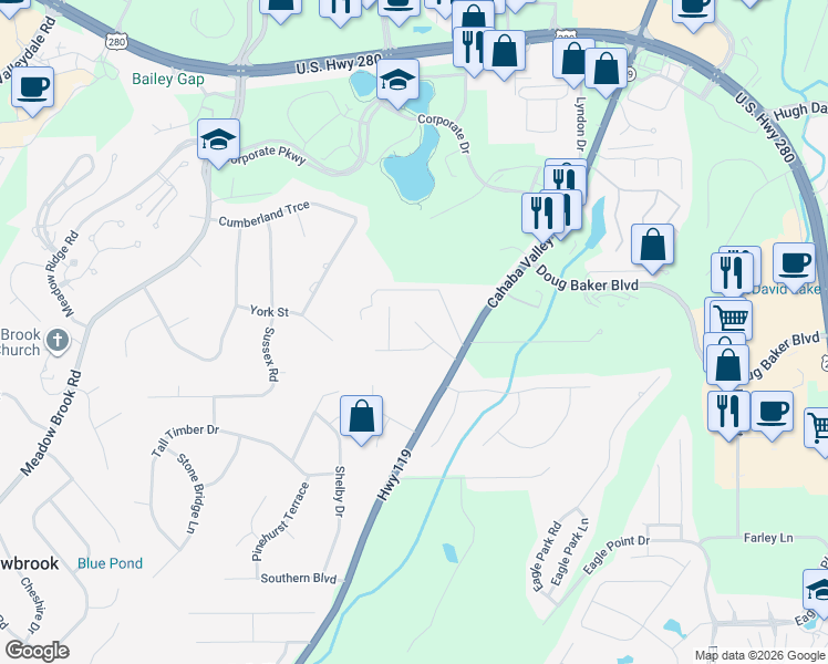 map of restaurants, bars, coffee shops, grocery stores, and more near 4508 Oxford Road in Birmingham