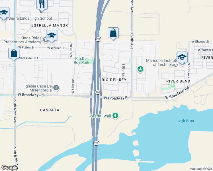 map of restaurants, bars, coffee shops, grocery stores, and more near 6057 West Wood Street in Phoenix
