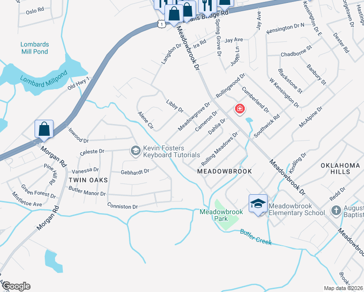 map of restaurants, bars, coffee shops, grocery stores, and more near 3638 Cameron Drive in Augusta