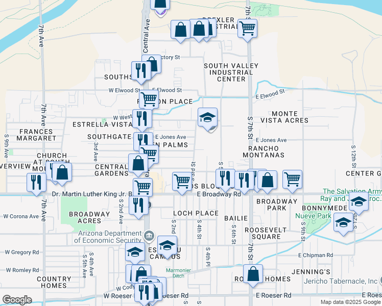 map of restaurants, bars, coffee shops, grocery stores, and more near 235 East Southgate Avenue in Phoenix