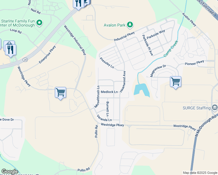 map of restaurants, bars, coffee shops, grocery stores, and more near 2114 Lennox Lane in McDonough