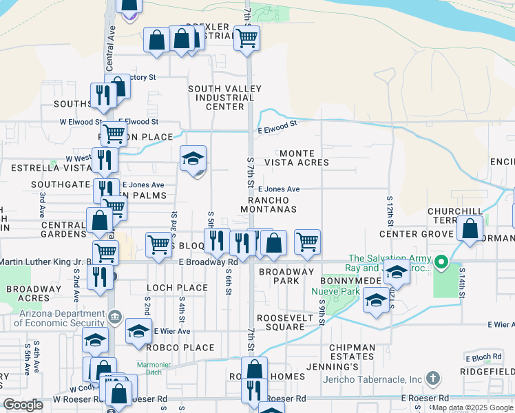map of restaurants, bars, coffee shops, grocery stores, and more near 4045 South 7th Street in Phoenix