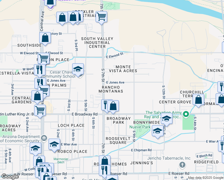 map of restaurants, bars, coffee shops, grocery stores, and more near 4045 South 7th Street in Phoenix