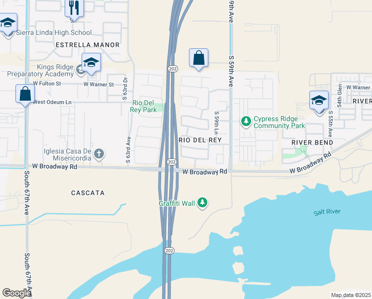 map of restaurants, bars, coffee shops, grocery stores, and more near 6057 West Wood Street in Phoenix