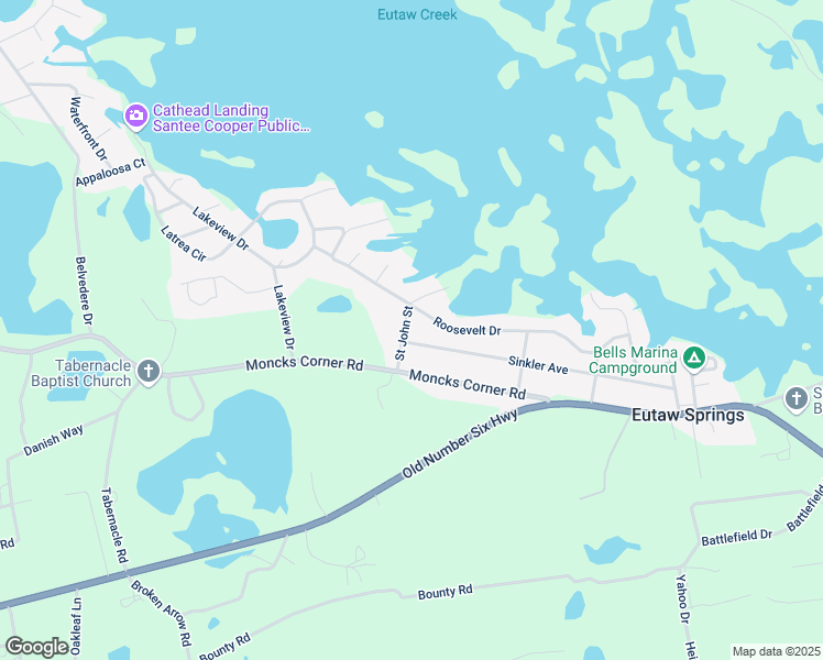 map of restaurants, bars, coffee shops, grocery stores, and more near 208 Saint John Street in Eutawville