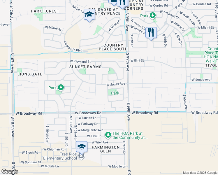 map of restaurants, bars, coffee shops, grocery stores, and more near 10024 West Atlantis Way in Tolleson