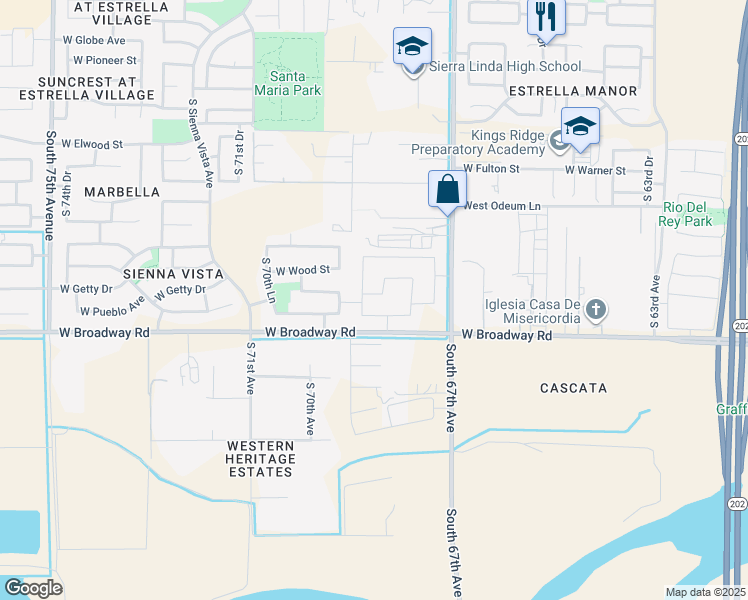 map of restaurants, bars, coffee shops, grocery stores, and more near 6835 West Getty Drive in Phoenix