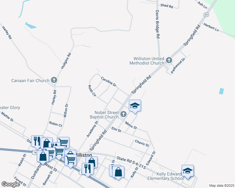 map of restaurants, bars, coffee shops, grocery stores, and more near 570 Academy St in Williston
