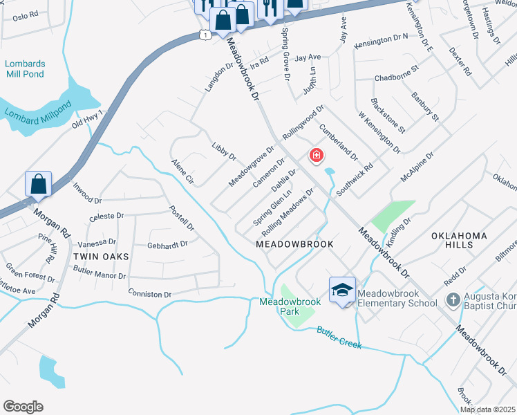 map of restaurants, bars, coffee shops, grocery stores, and more near 2933 Dahlia Drive in Augusta