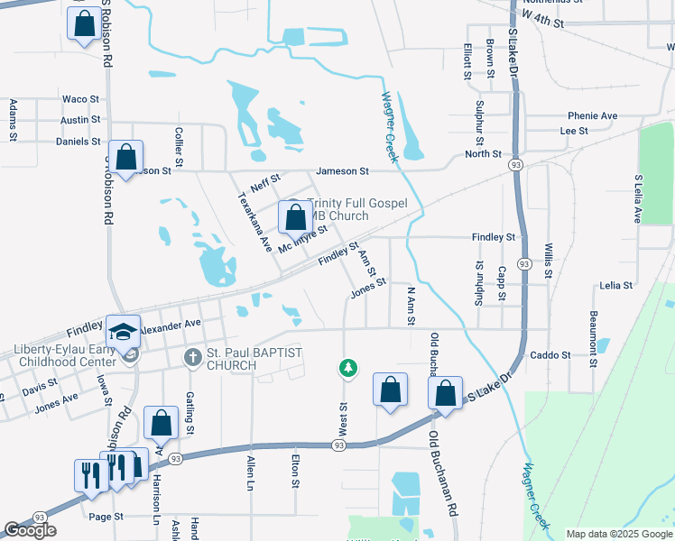 map of restaurants, bars, coffee shops, grocery stores, and more near 1110 West Street in Texarkana