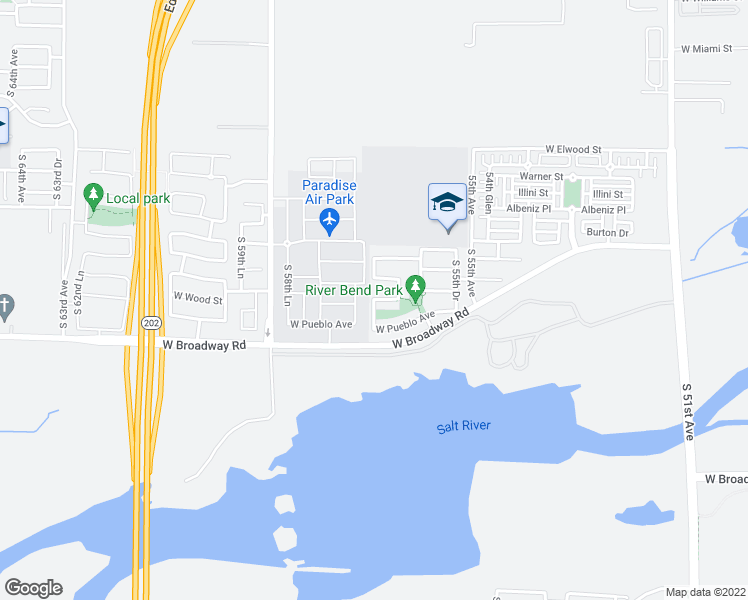 map of restaurants, bars, coffee shops, grocery stores, and more near South 57th Avenue in Phoenix