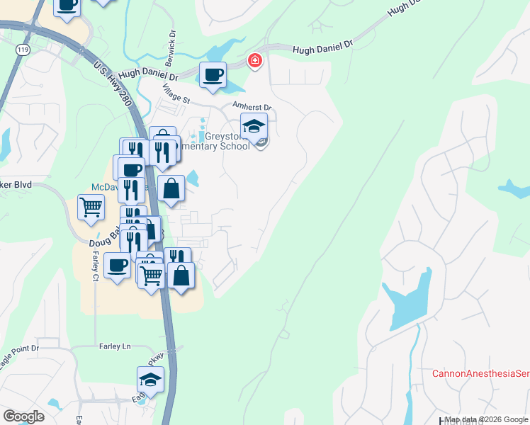 map of restaurants, bars, coffee shops, grocery stores, and more near 394 Greystone Glen Circle in Birmingham