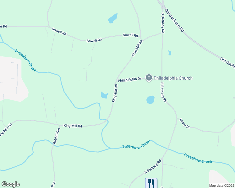 map of restaurants, bars, coffee shops, grocery stores, and more near 1576 King Mill Road in McDonough
