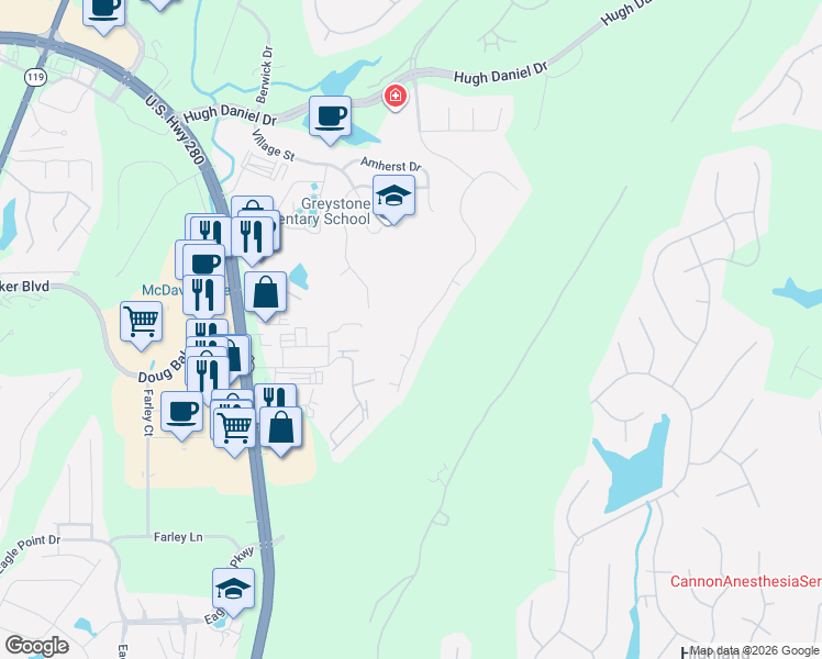 map of restaurants, bars, coffee shops, grocery stores, and more near 394 Greystone Glen Circle in Birmingham