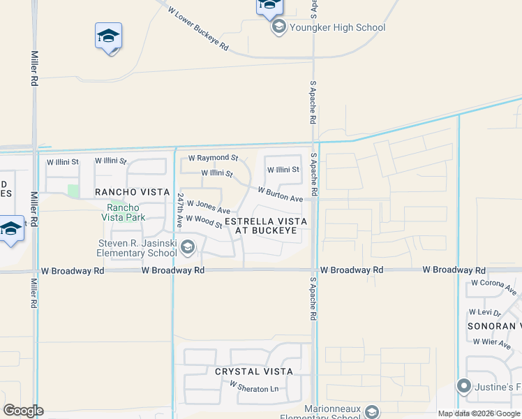 map of restaurants, bars, coffee shops, grocery stores, and more near 24421 West Amberwood Avenue in Buckeye