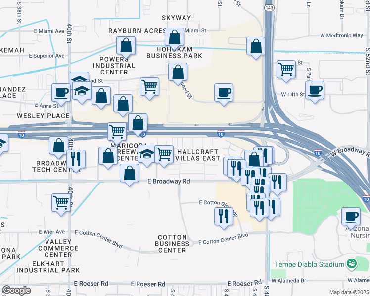 map of restaurants, bars, coffee shops, grocery stores, and more near 4029 South 44th Place in Phoenix