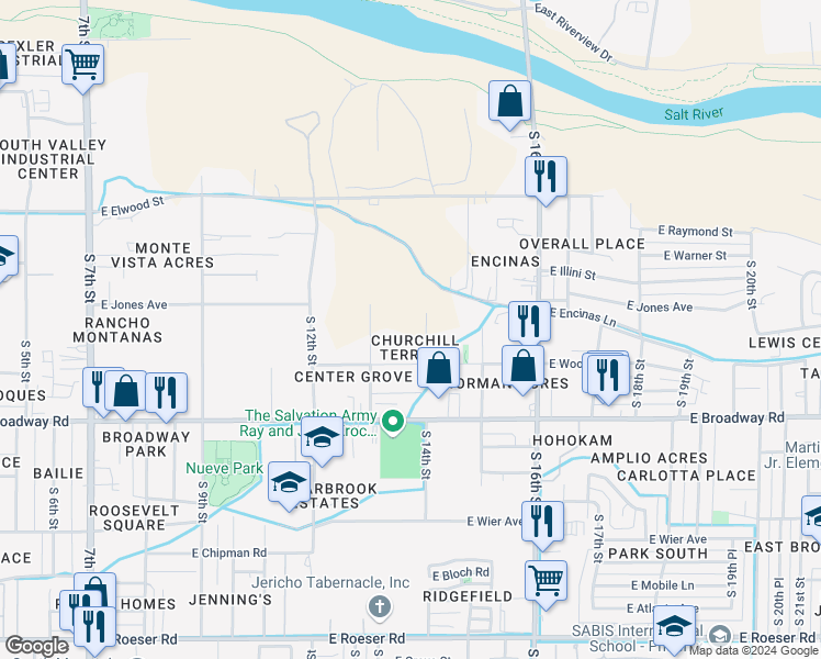 map of restaurants, bars, coffee shops, grocery stores, and more near 4000 South 14th Street in Phoenix