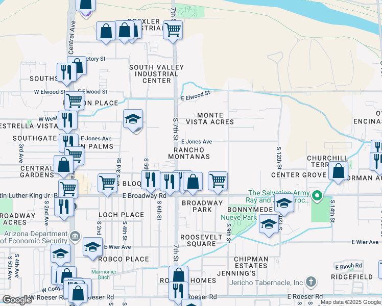 map of restaurants, bars, coffee shops, grocery stores, and more near 4045 South 7th Street in Phoenix