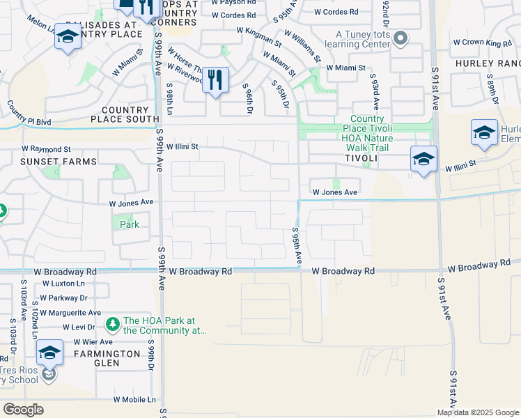map of restaurants, bars, coffee shops, grocery stores, and more near 4024 South 95th Lane in Tolleson