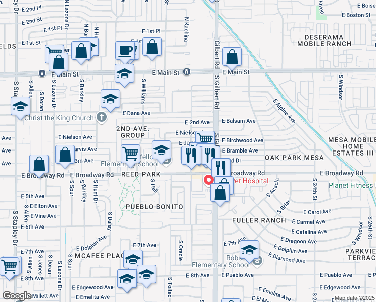 map of restaurants, bars, coffee shops, grocery stores, and more near 1856 East Berry Circle in Mesa