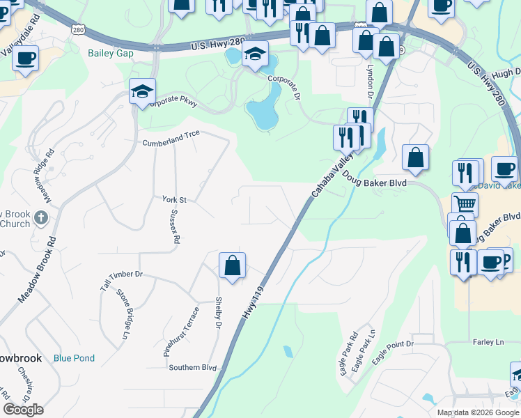 map of restaurants, bars, coffee shops, grocery stores, and more near 4508 Oxford Road in Birmingham