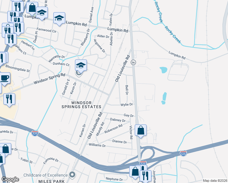 map of restaurants, bars, coffee shops, grocery stores, and more near 3110 Old Louisville Road in Augusta