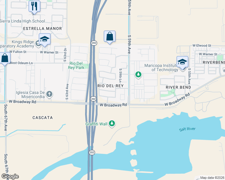 map of restaurants, bars, coffee shops, grocery stores, and more near 6025 West Wood Street in Phoenix