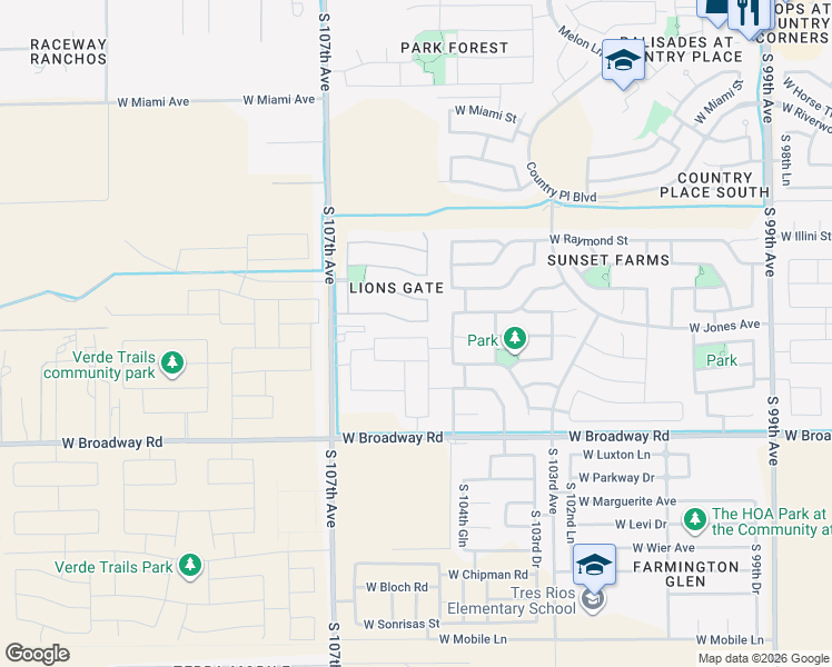 map of restaurants, bars, coffee shops, grocery stores, and more near 4020 South 104th Lane in Tolleson