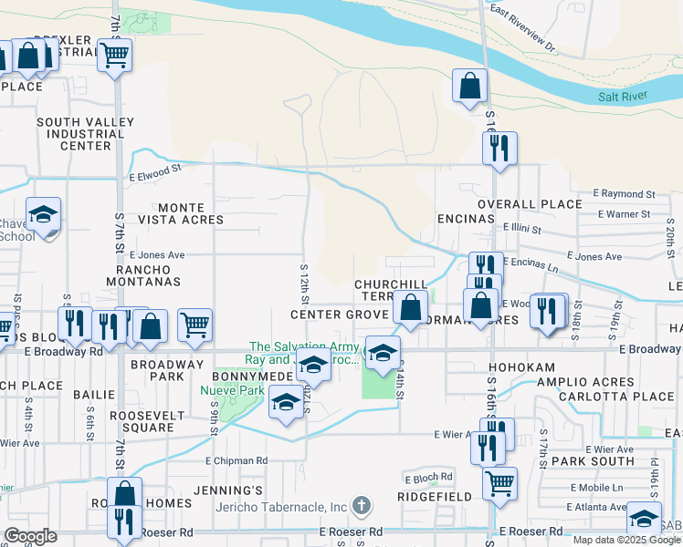map of restaurants, bars, coffee shops, grocery stores, and more near 4030 South 13th Street in Phoenix