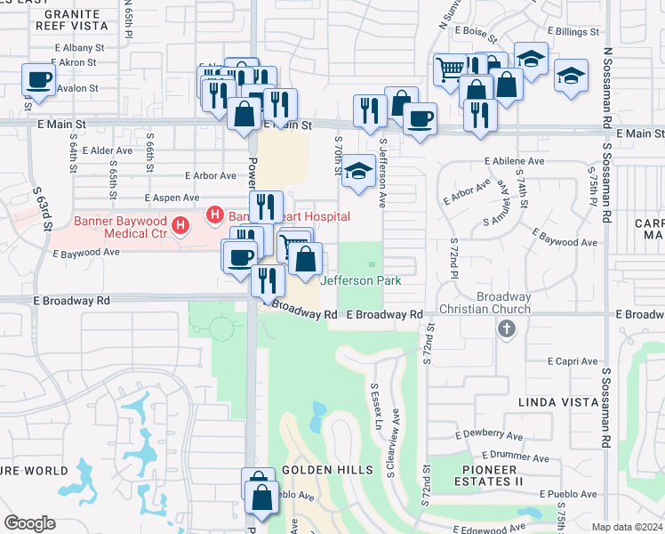 map of restaurants, bars, coffee shops, grocery stores, and more near 320 East Hearthstone Villas in Mesa