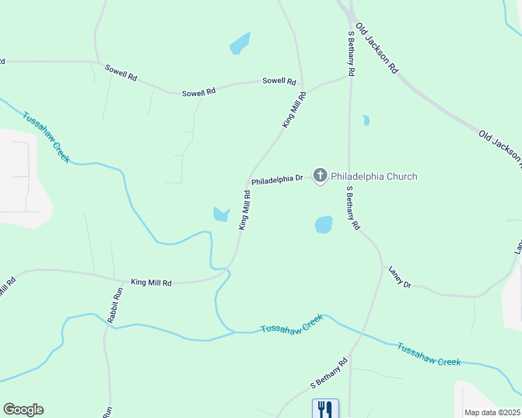 map of restaurants, bars, coffee shops, grocery stores, and more near 1576 King Mill Road in McDonough